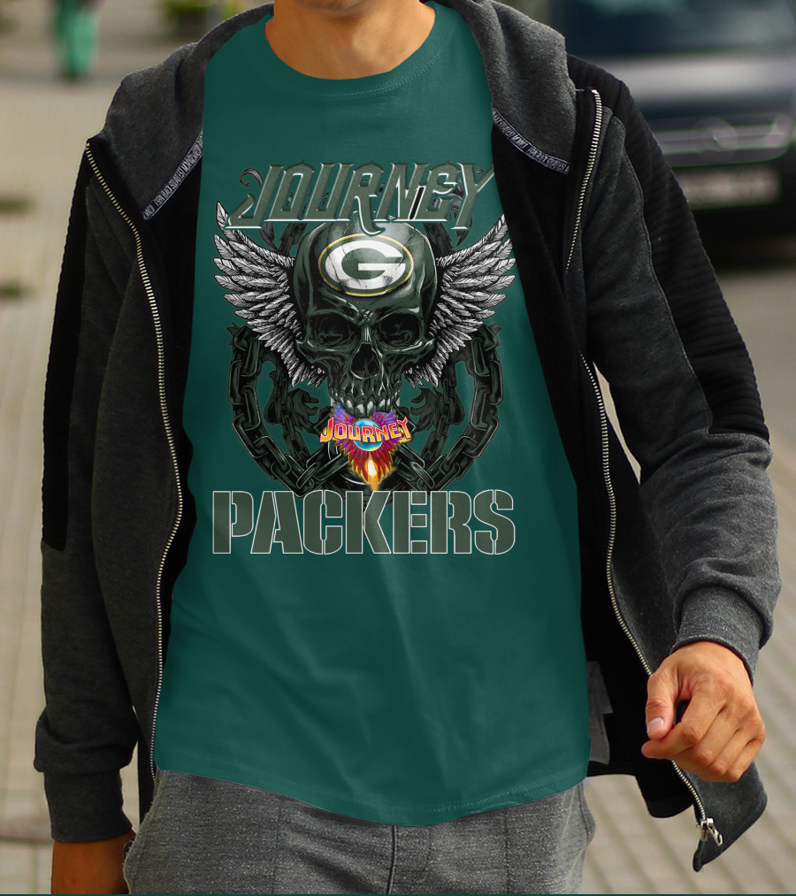 Journey Green Bay Packers Winged Skull Flame T-Shirt