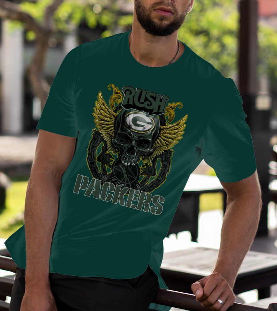 Rush Packers Skull With Wings Green Bay Packers T-Shirt
