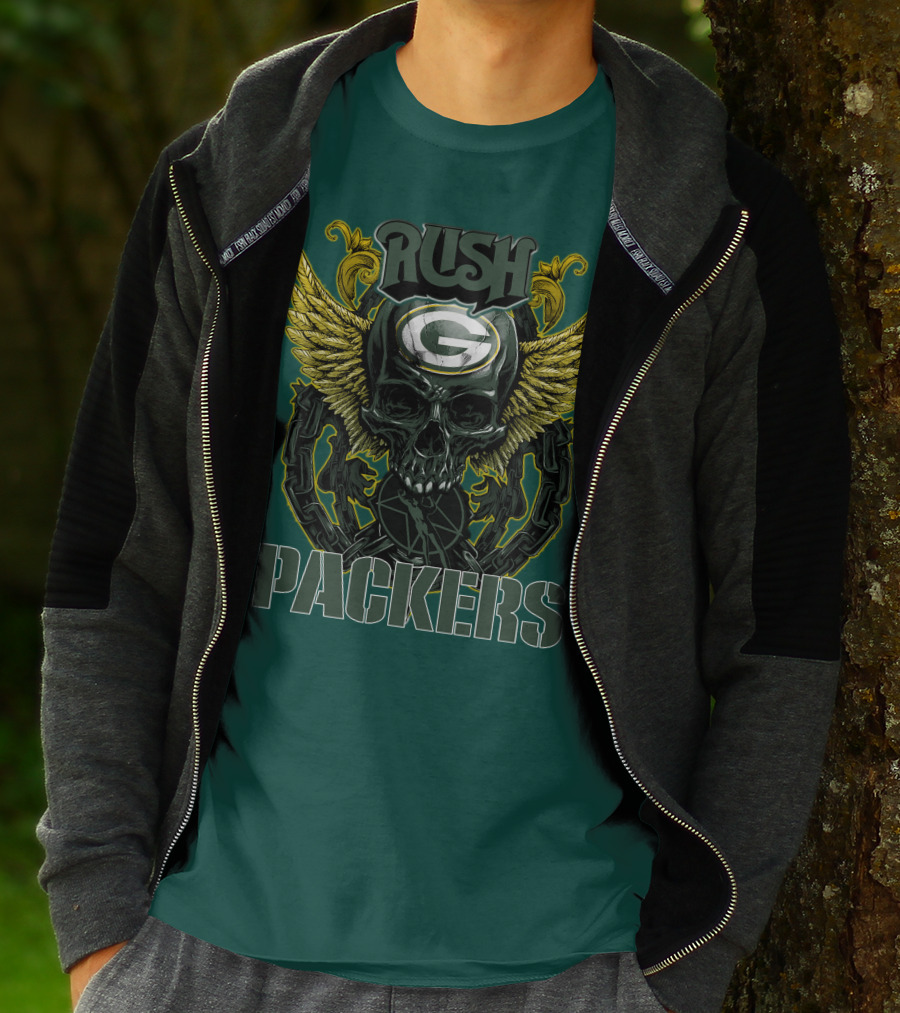 Rush Packers Skull With Wings Green Bay Packers T-Shirt
