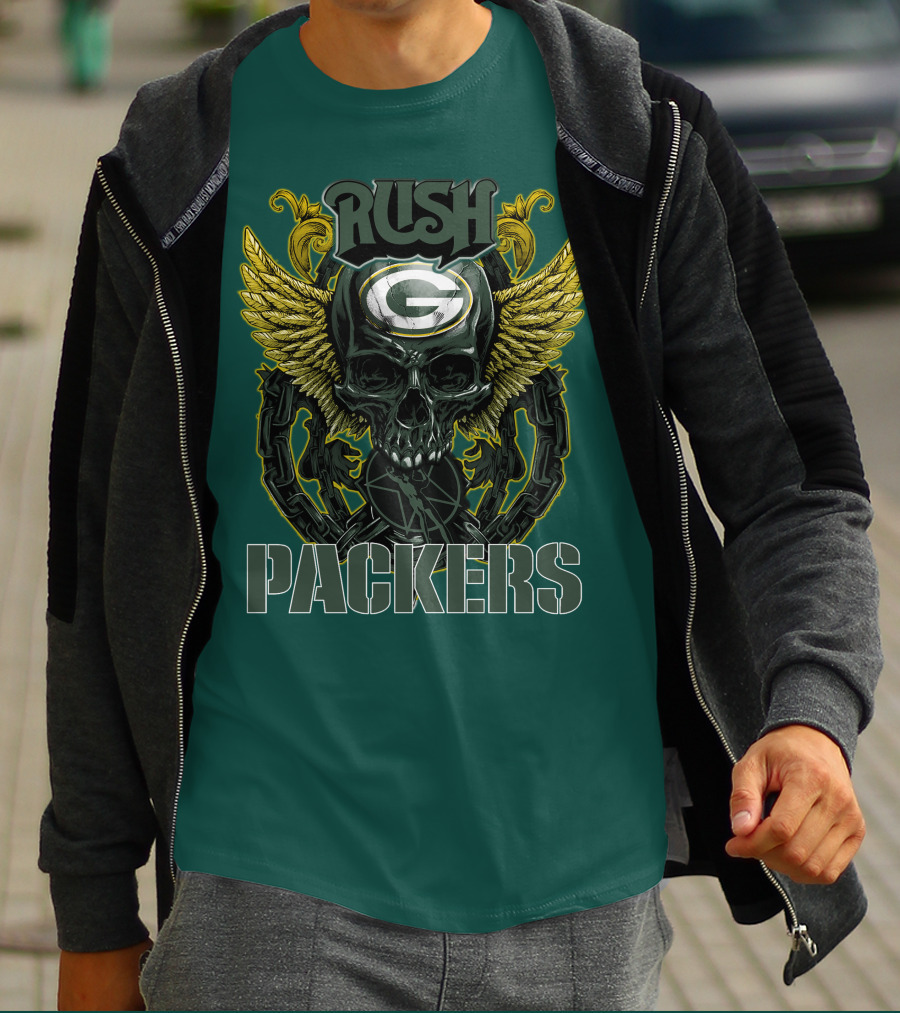 Rush Packers Skull With Wings Green Bay Packers T-Shirt