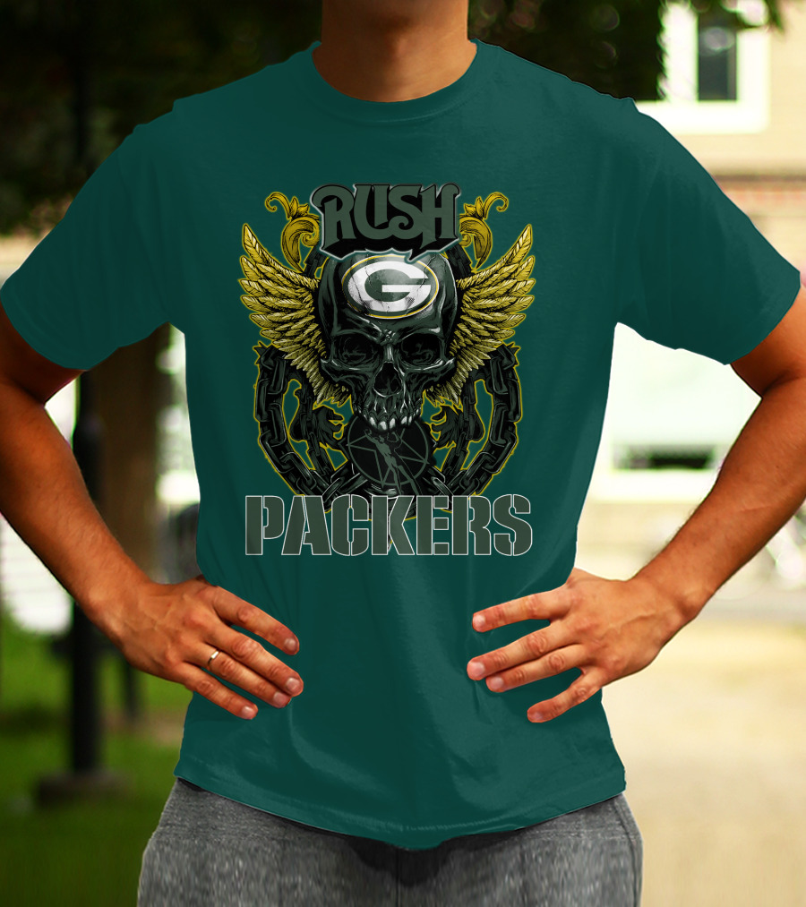 Rush Packers Skull With Wings Green Bay Packers T-Shirt