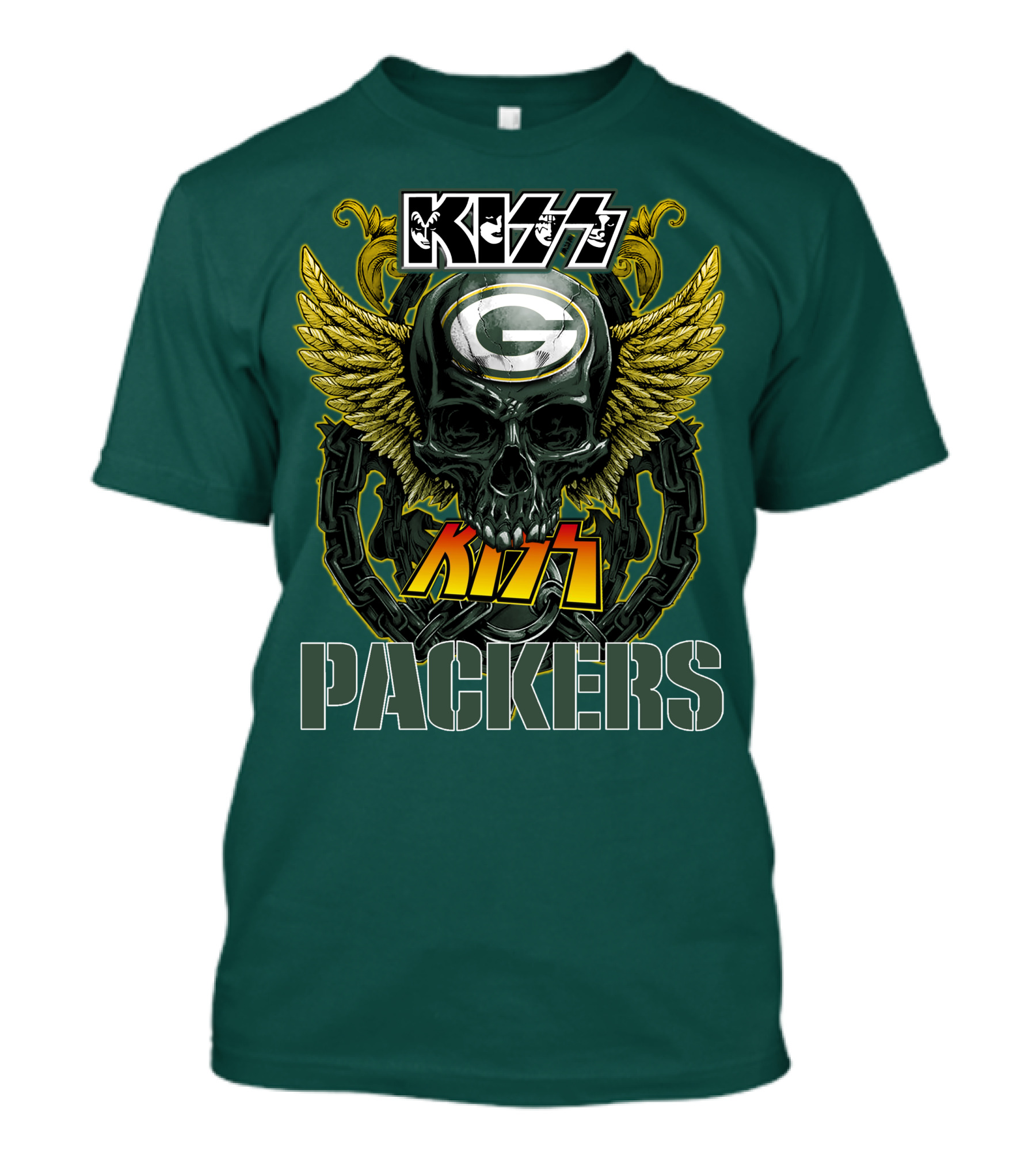 KISS Green Bay Packers Skull Wings T-Shirt