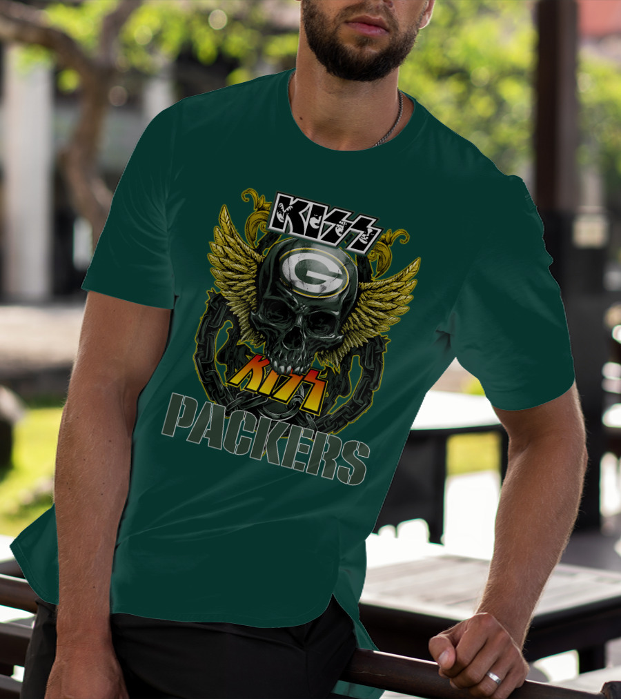 KISS Green Bay Packers Skull Wings T-Shirt