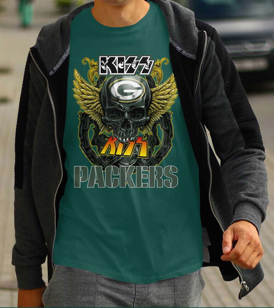 KISS Green Bay Packers Skull Wings T-Shirt