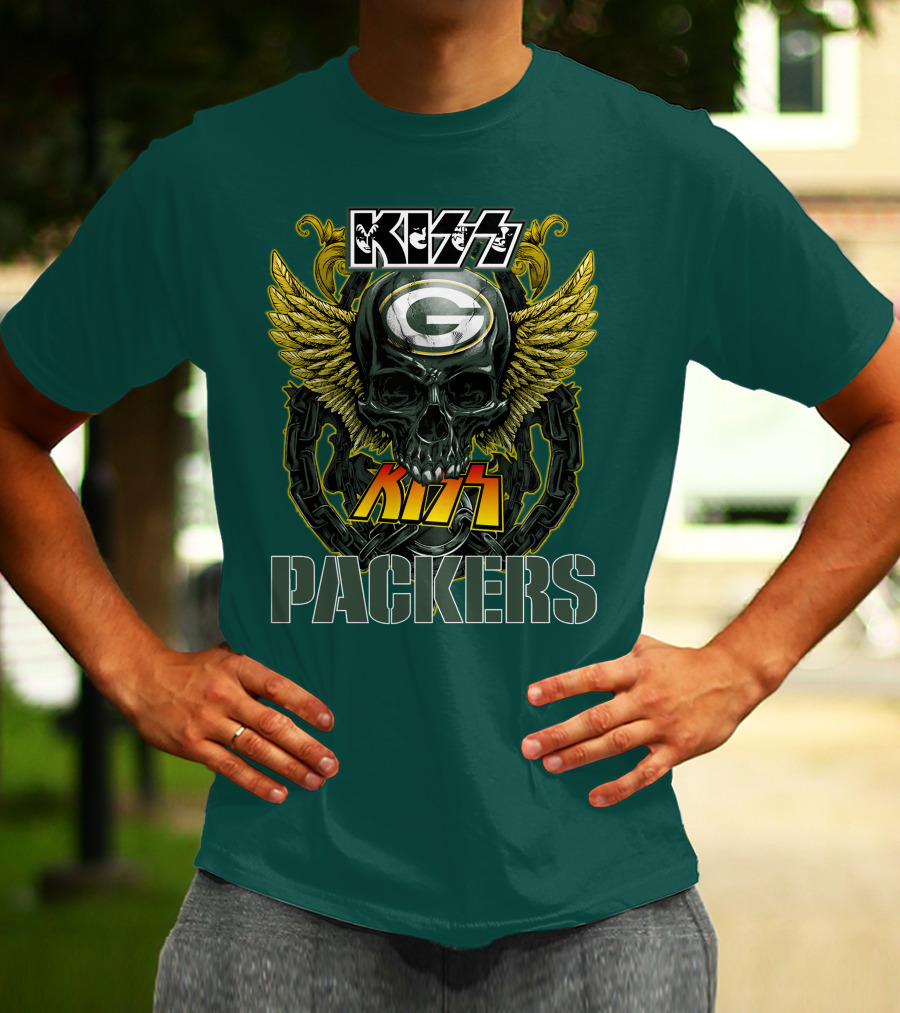 KISS Green Bay Packers Skull Wings T-Shirt