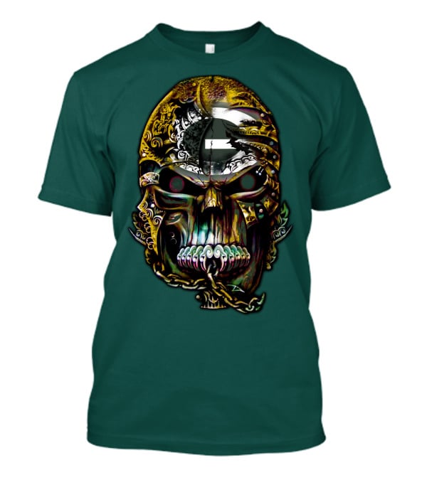 Green Bay Packers 82 Skull Art With Chain Motif T-Shirt