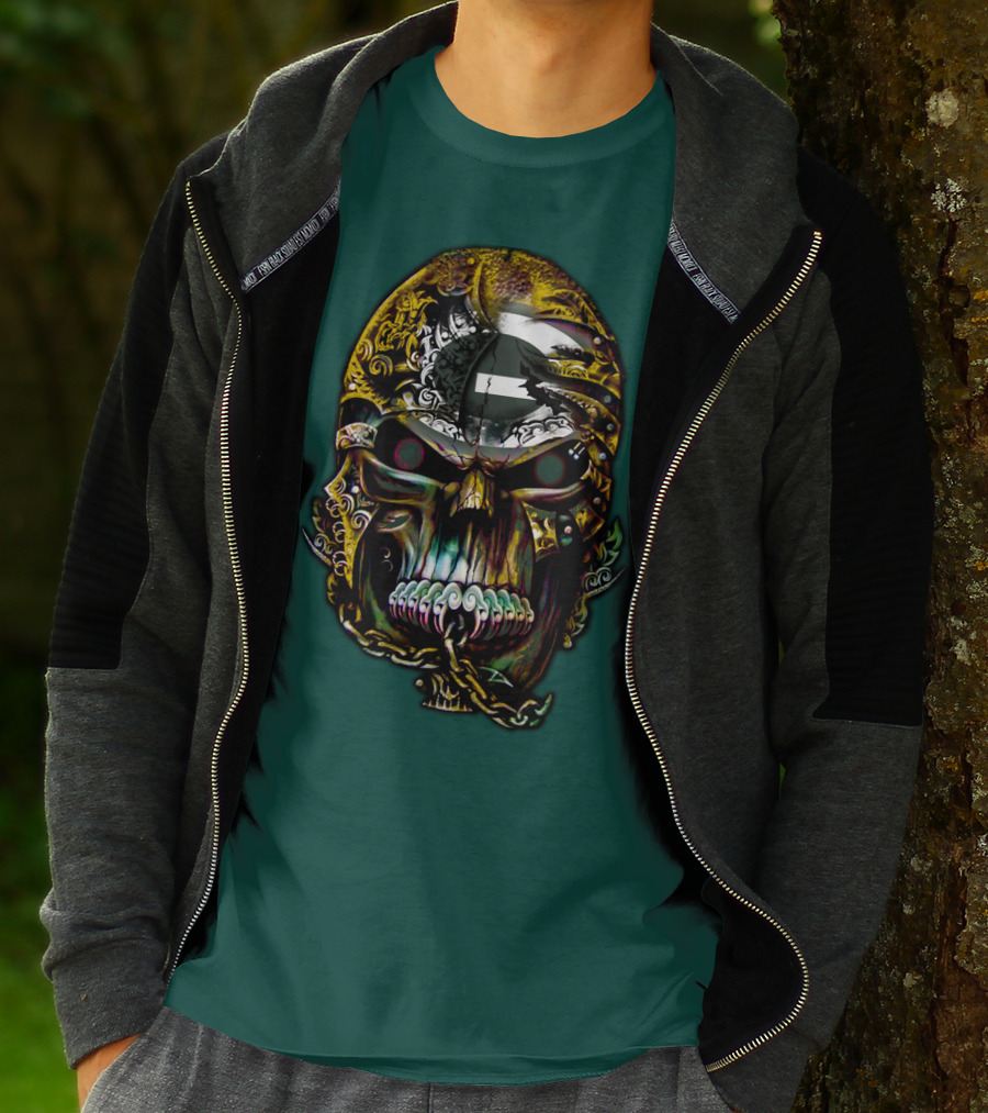 Green Bay Packers 82 Skull Art With Chain Motif T-Shirt