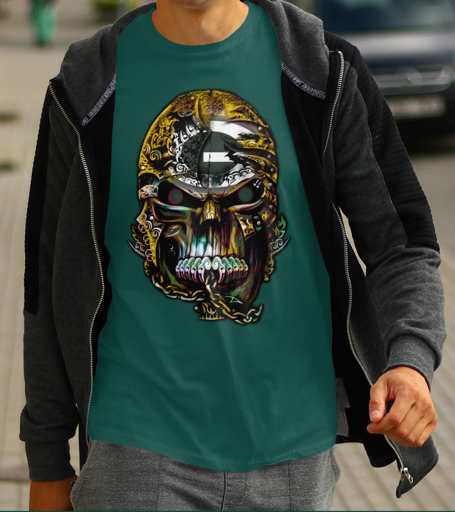 Green Bay Packers 82 Skull Art With Chain Motif T-Shirt