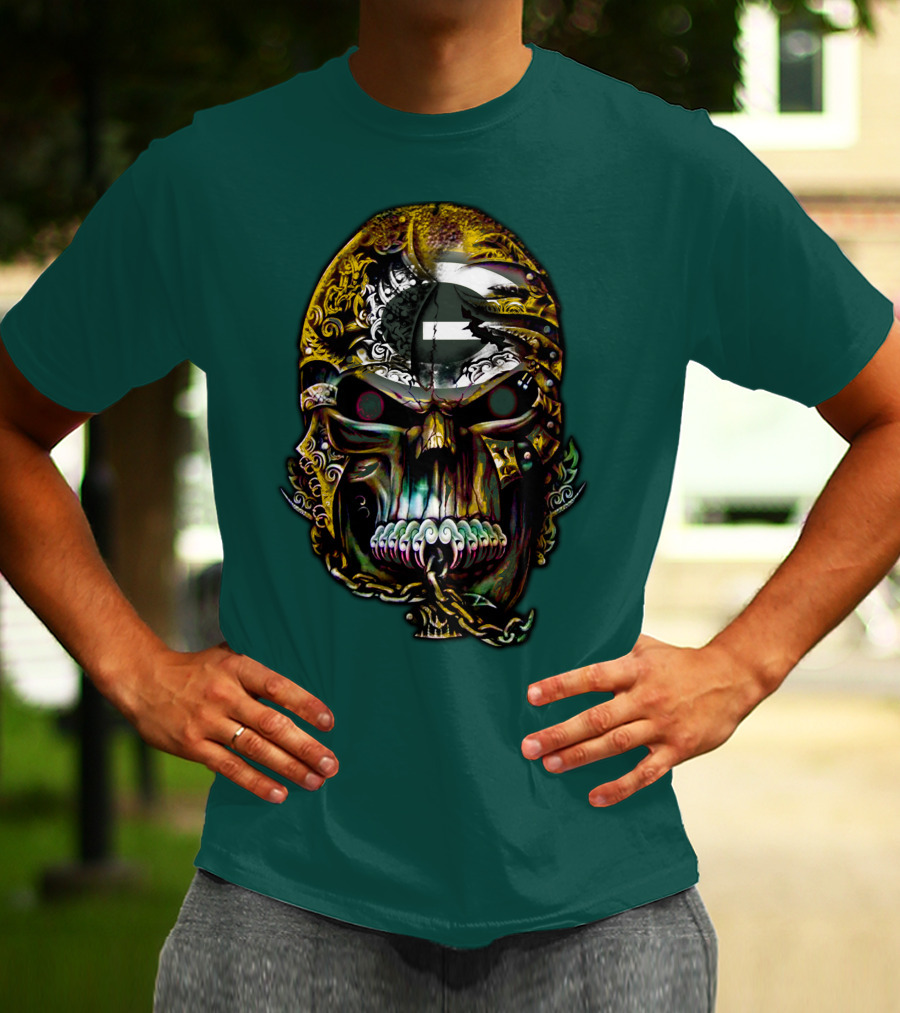 Green Bay Packers 82 Skull Art With Chain Motif T-Shirt