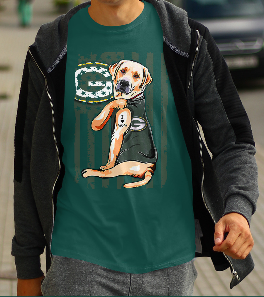Labrador Retriever I Love Mom Green Bay Packers Fan Stars T-Shirt