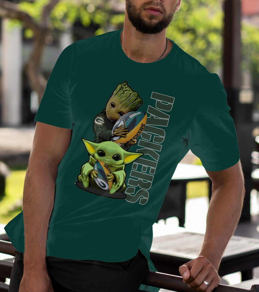 Grzd Green Bay Packers Groot Baby Yoda Football Fan T-Shirt