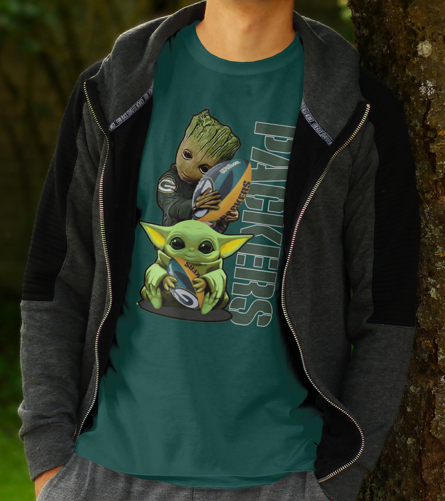 Grzd Green Bay Packers Groot Baby Yoda Football Fan T-Shirt