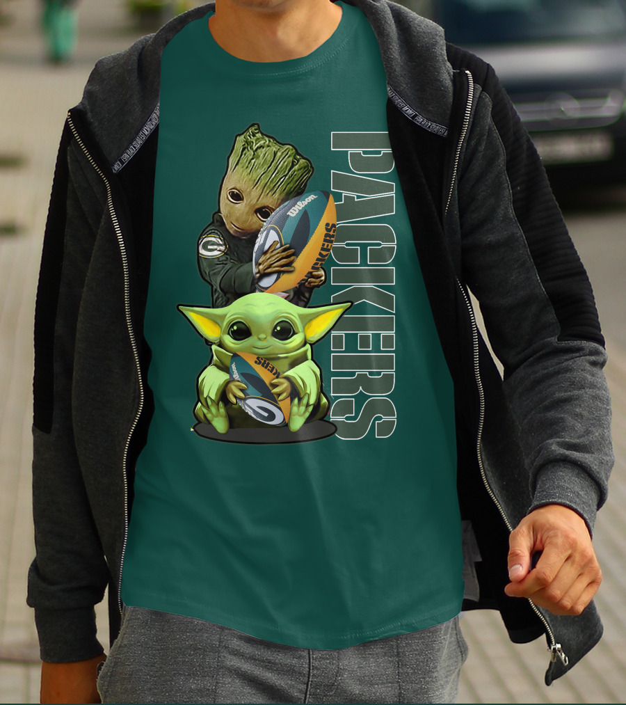 Grzd Green Bay Packers Groot Baby Yoda Football Fan T-Shirt
