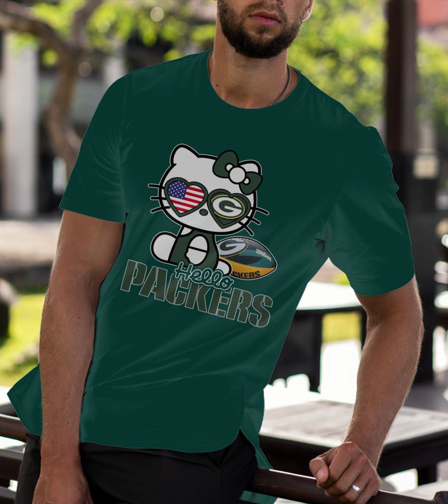 Hello Packers Green Bay Kitty Football USA T-Shirt