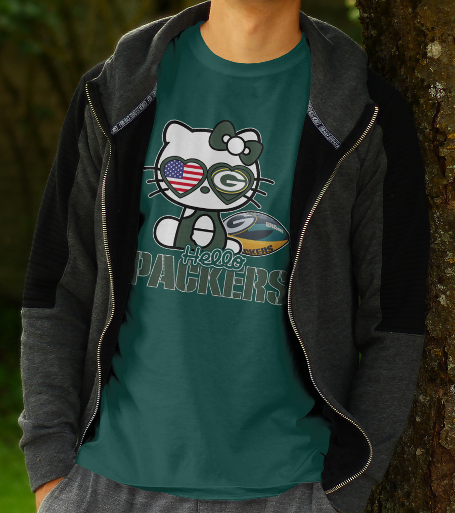 Hello Packers Green Bay Kitty Football USA T-Shirt