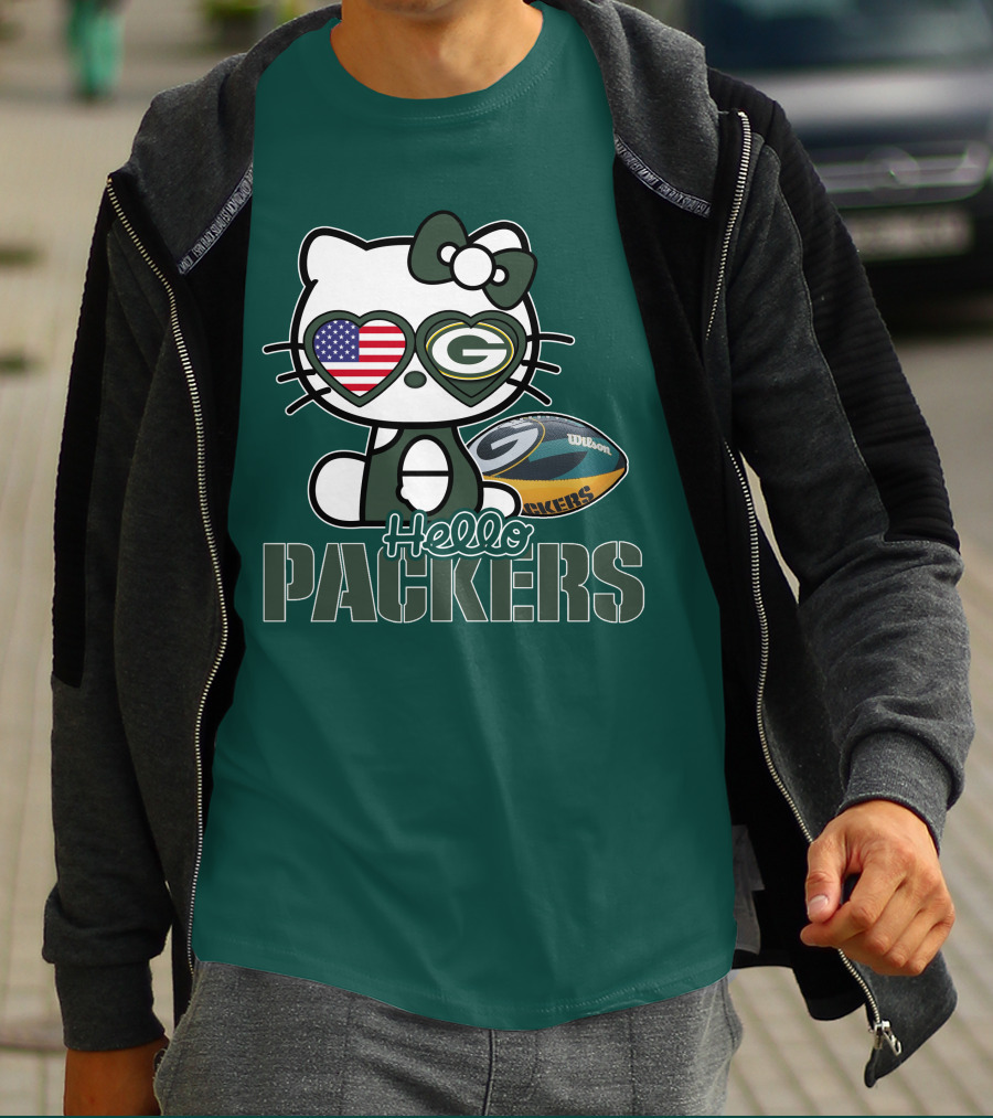 Hello Packers Green Bay Kitty Football USA T-Shirt