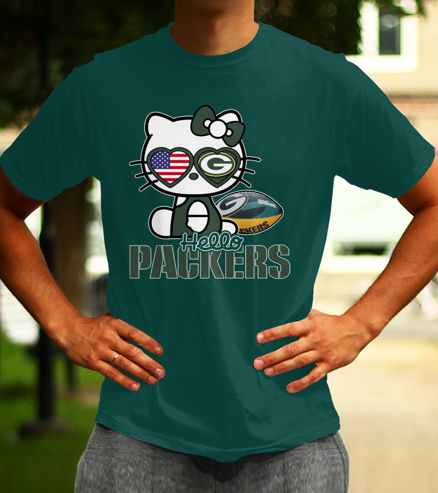 Hello Packers Green Bay Kitty Football USA T-Shirt