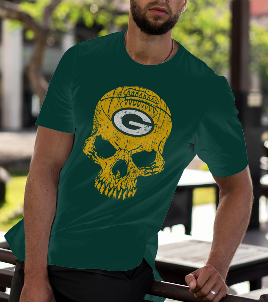 Green Bay Packers Skull Football Logo T-Shirt