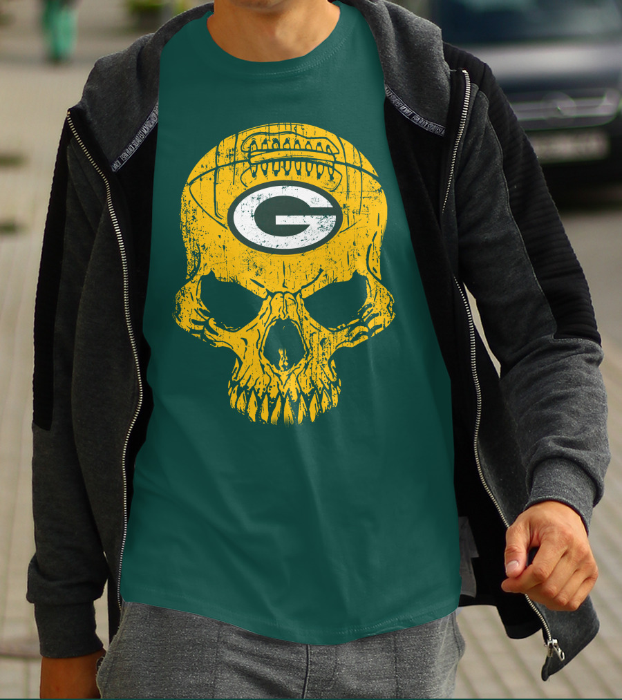 Green Bay Packers Skull Football Logo T-Shirt