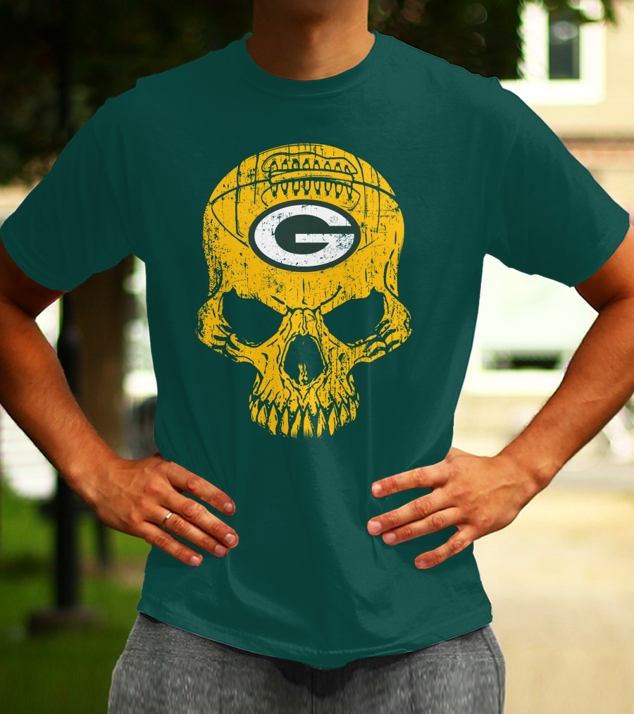 Green Bay Packers Skull Football Logo T-Shirt