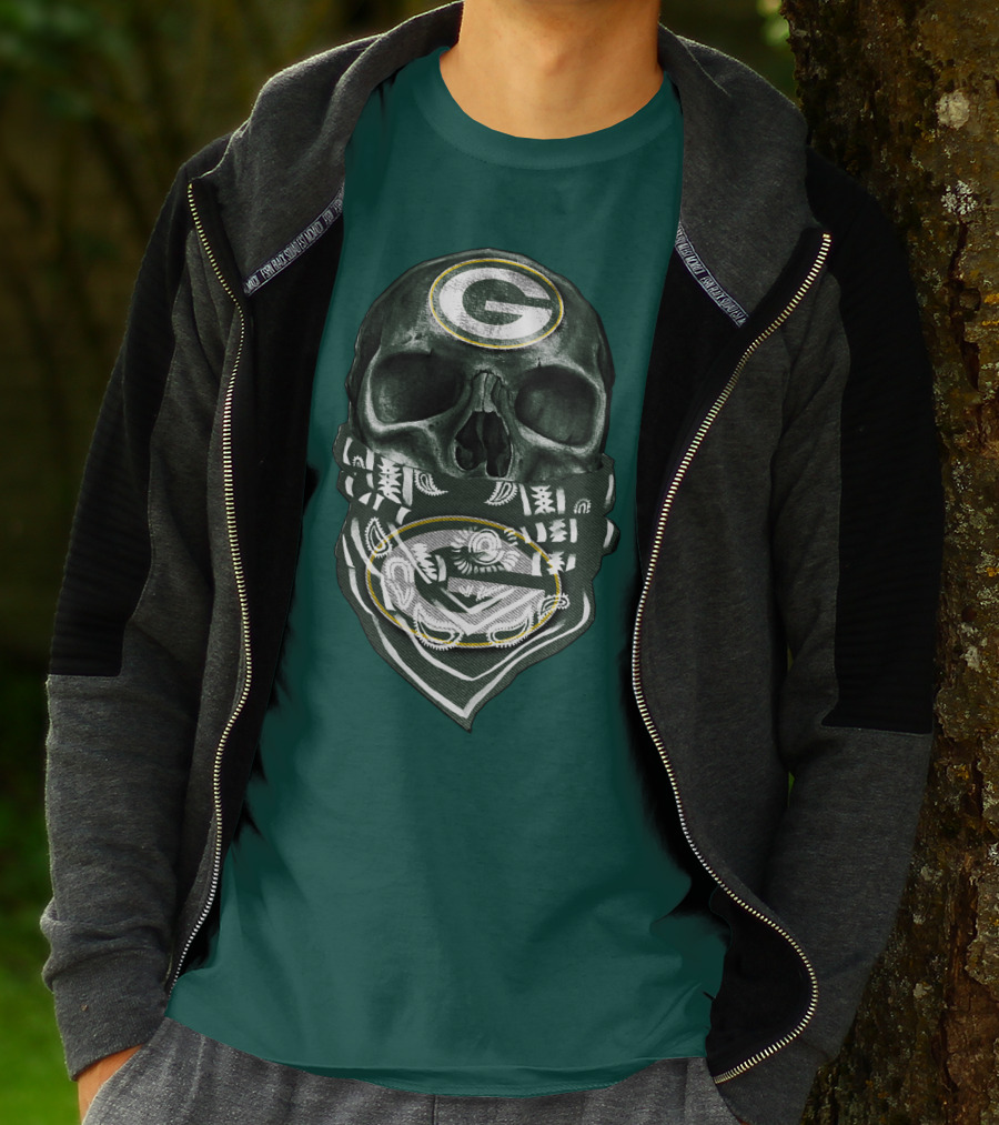 Skull Wearing Green Bay Packers Bandana T-Shirt