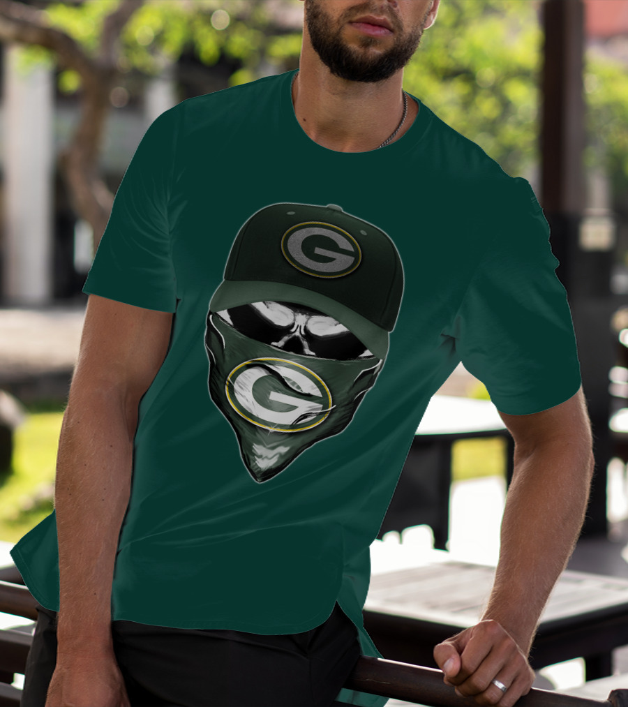 Green Bay Packers Skull Cap And Bandana T-Shirt