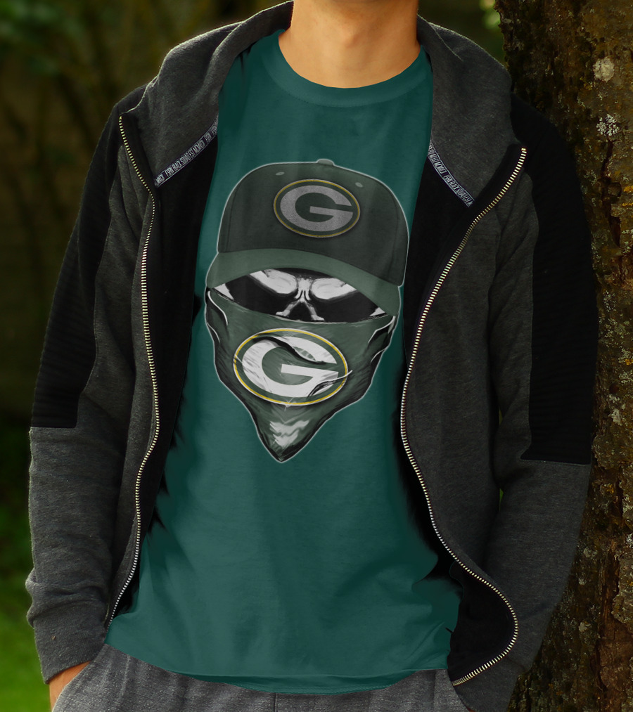 Green Bay Packers Skull Cap And Bandana T-Shirt