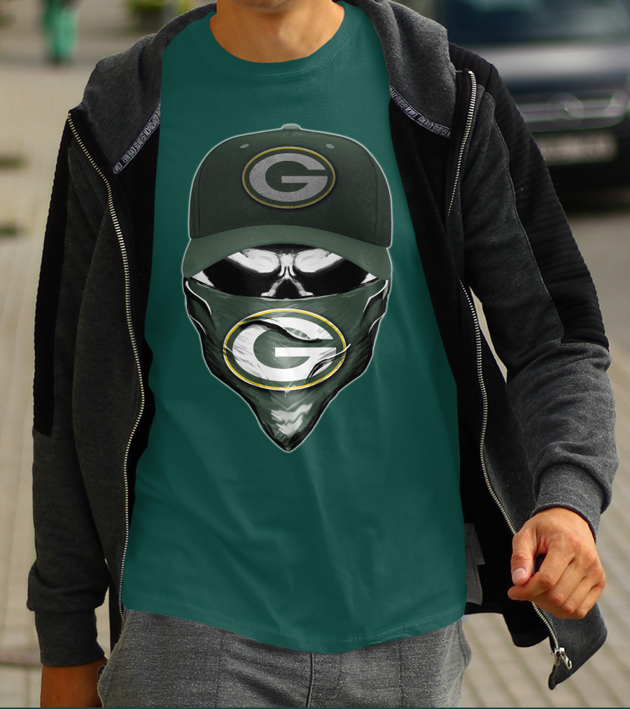 Green Bay Packers Skull Cap And Bandana T-Shirt