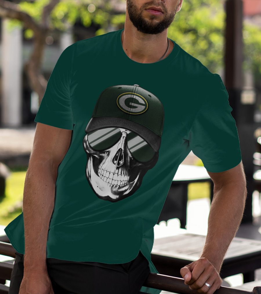 Green Bay Packers Skull Hat T-Shirt