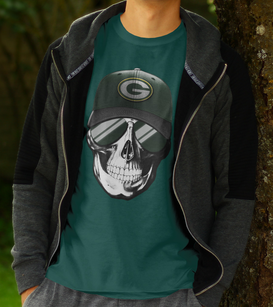 Green Bay Packers Skull Hat T-Shirt