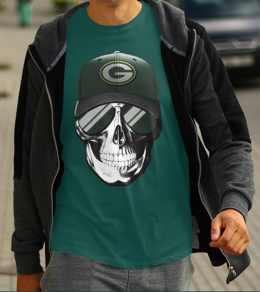 Green Bay Packers Skull Hat T-Shirt