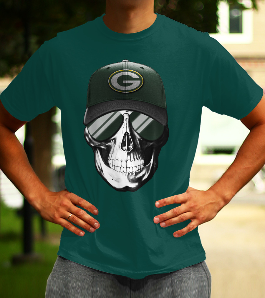 Green Bay Packers Skull Hat T-Shirt