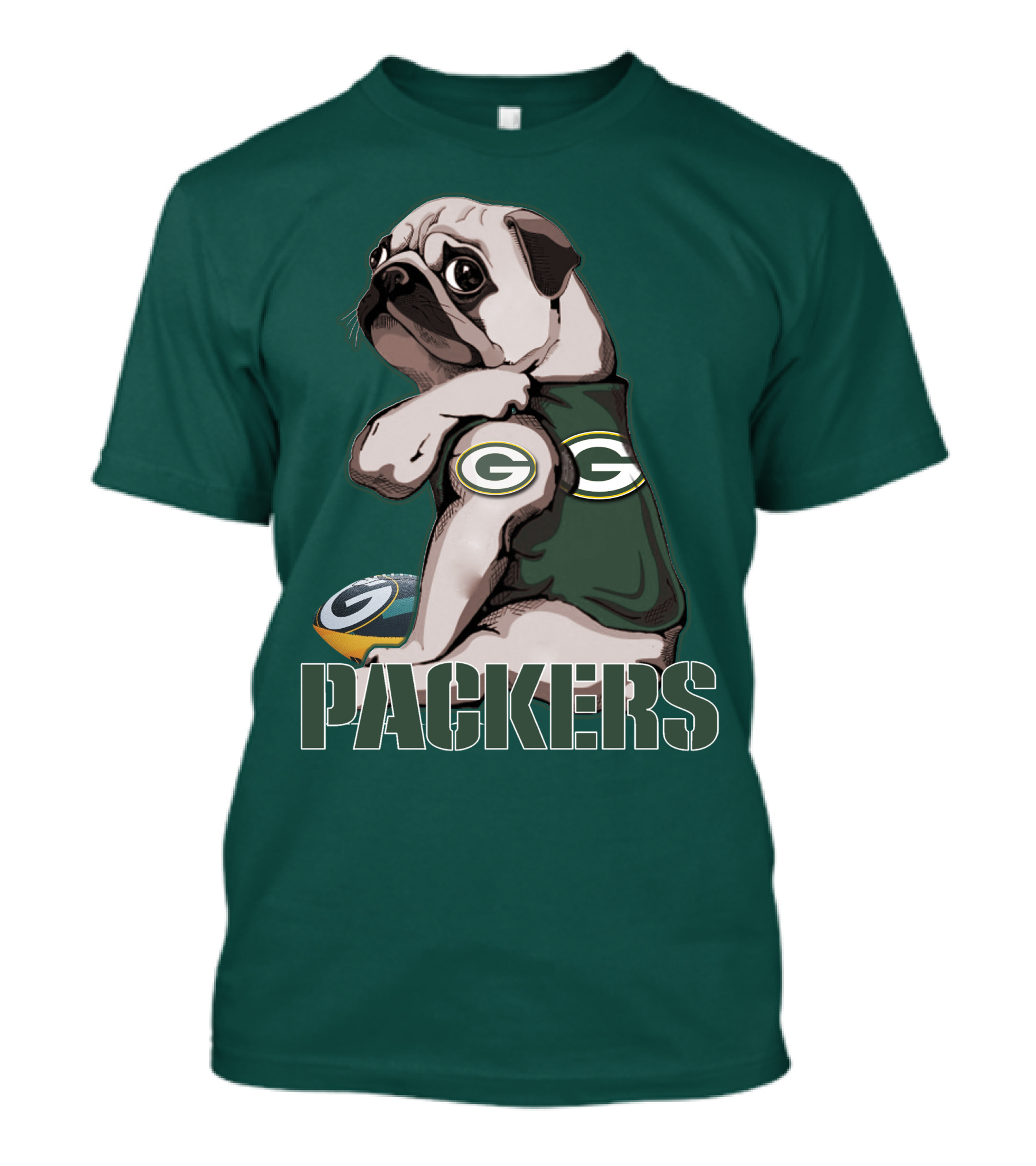 Pug With Green Bay Packers Logo In Team Colors T-Shirt
