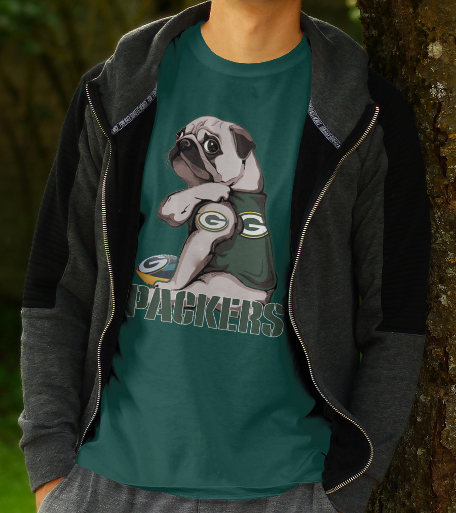 Pug With Green Bay Packers Logo In Team Colors T-Shirt