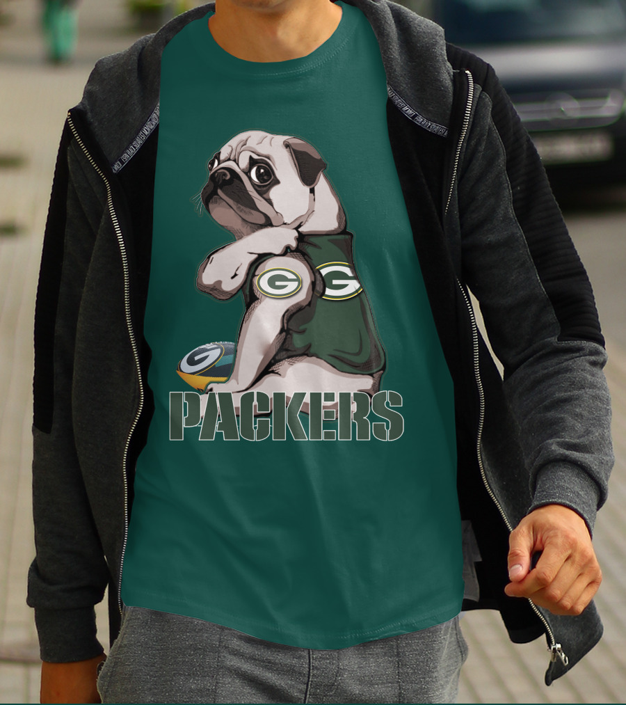Pug With Green Bay Packers Logo In Team Colors T-Shirt