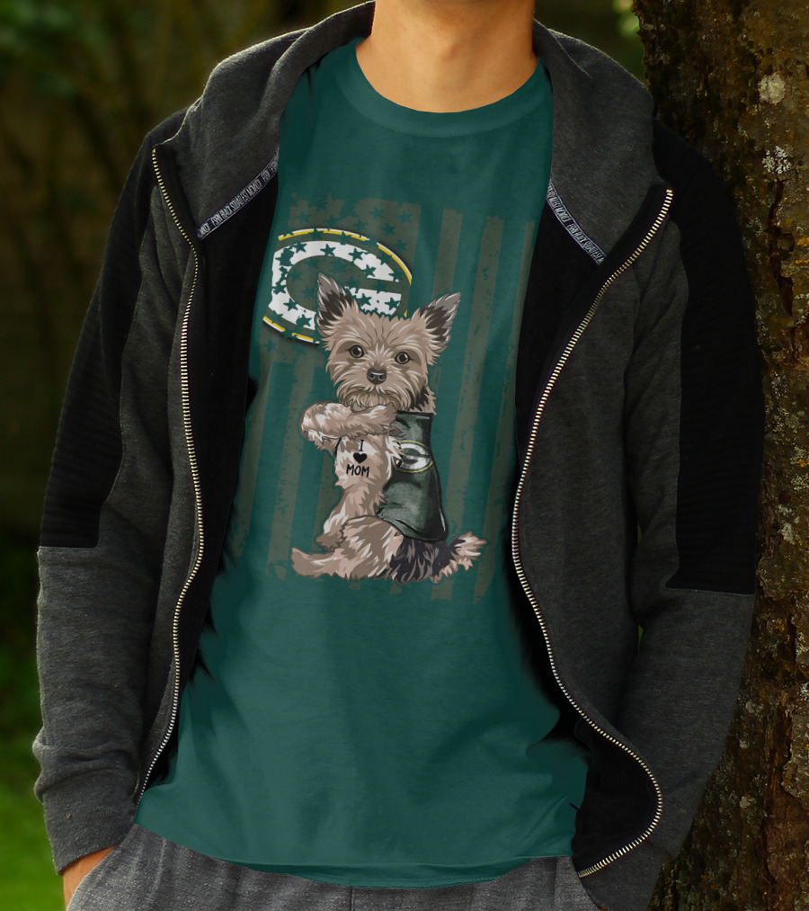 Yorkshire Terrier I Love Mom Green Bay Packers Fan T-Shirt