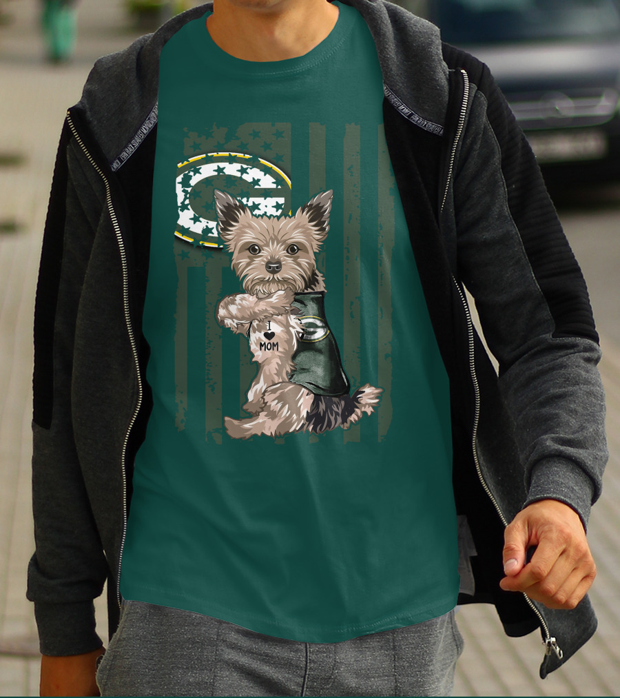 Yorkshire Terrier I Love Mom Green Bay Packers Fan T-Shirt