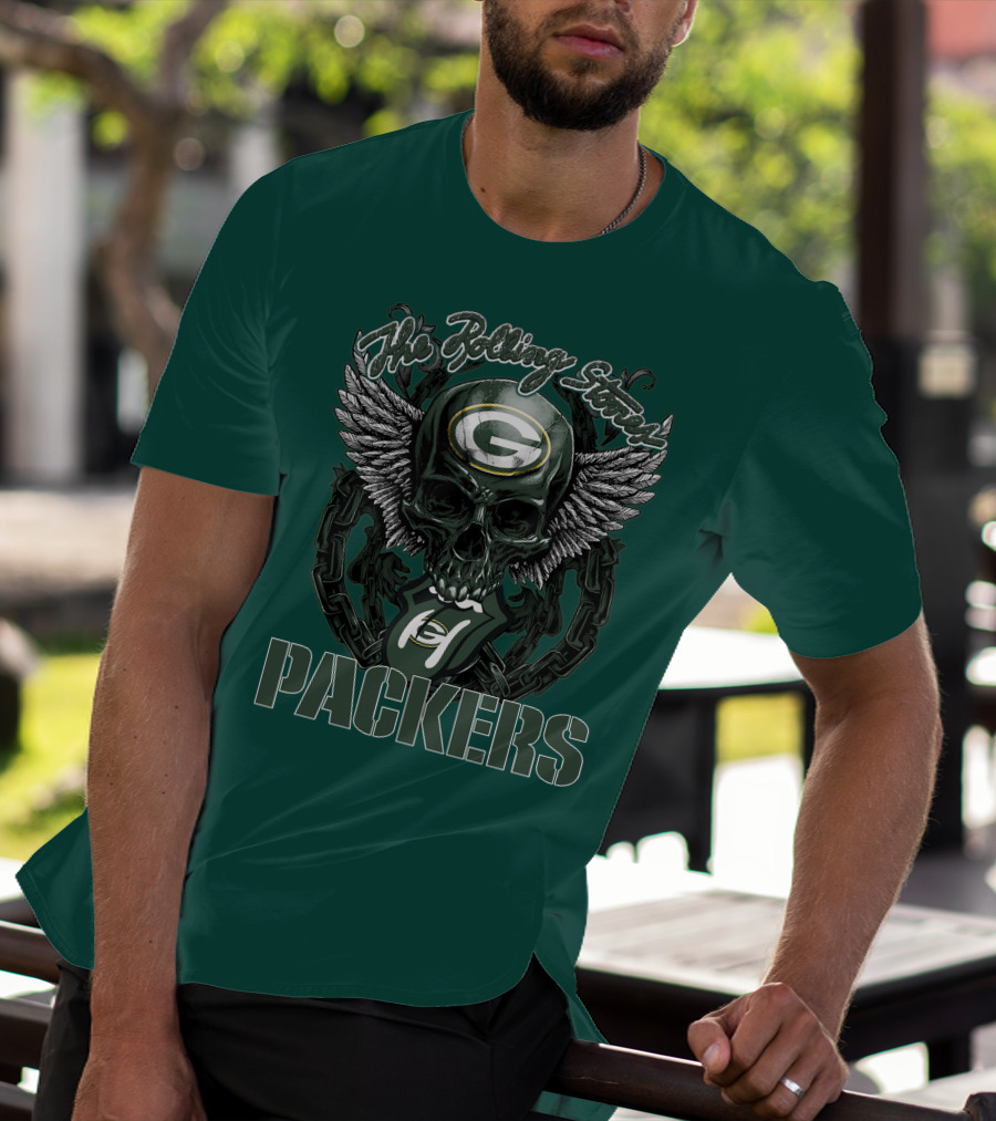 The Rolling Stones Green Bay Packers Skull Logo Wings T-Shirt