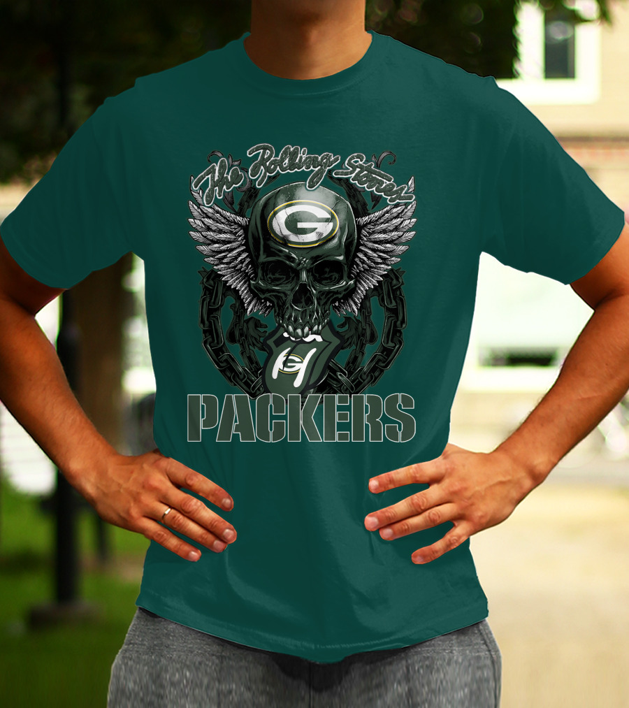 The Rolling Stones Green Bay Packers Skull Logo Wings T-Shirt