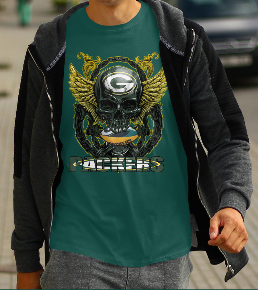 Packers Skull Green Bay Football Wings T-Shirt