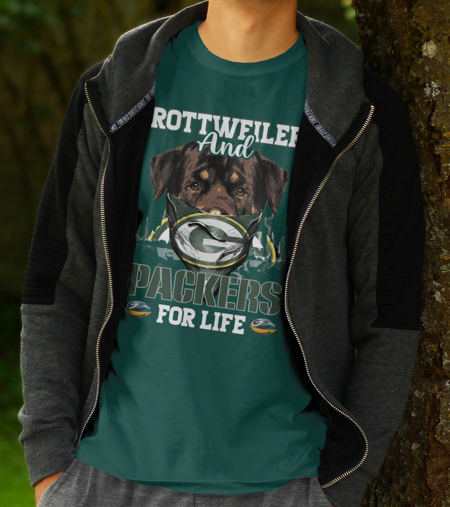 Rottweiler And Packers For Life Green Bay Packers T-Shirt