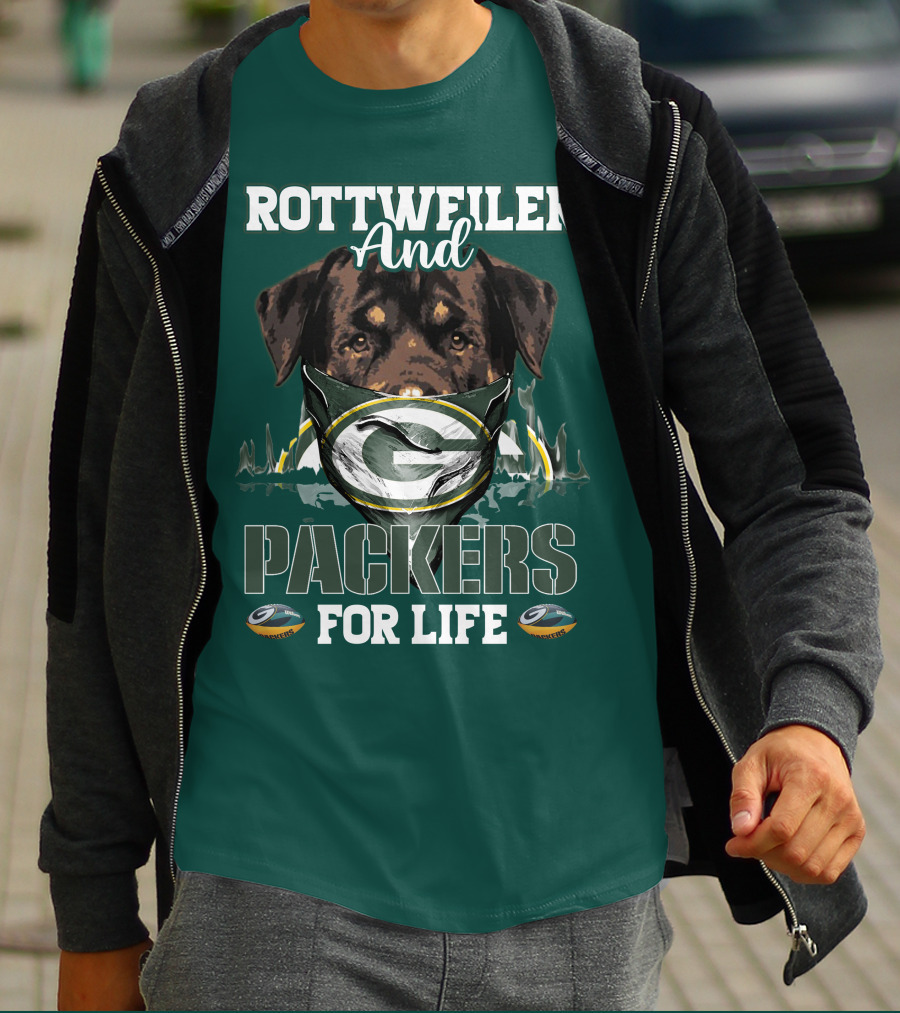 Rottweiler And Packers For Life Green Bay Packers T-Shirt