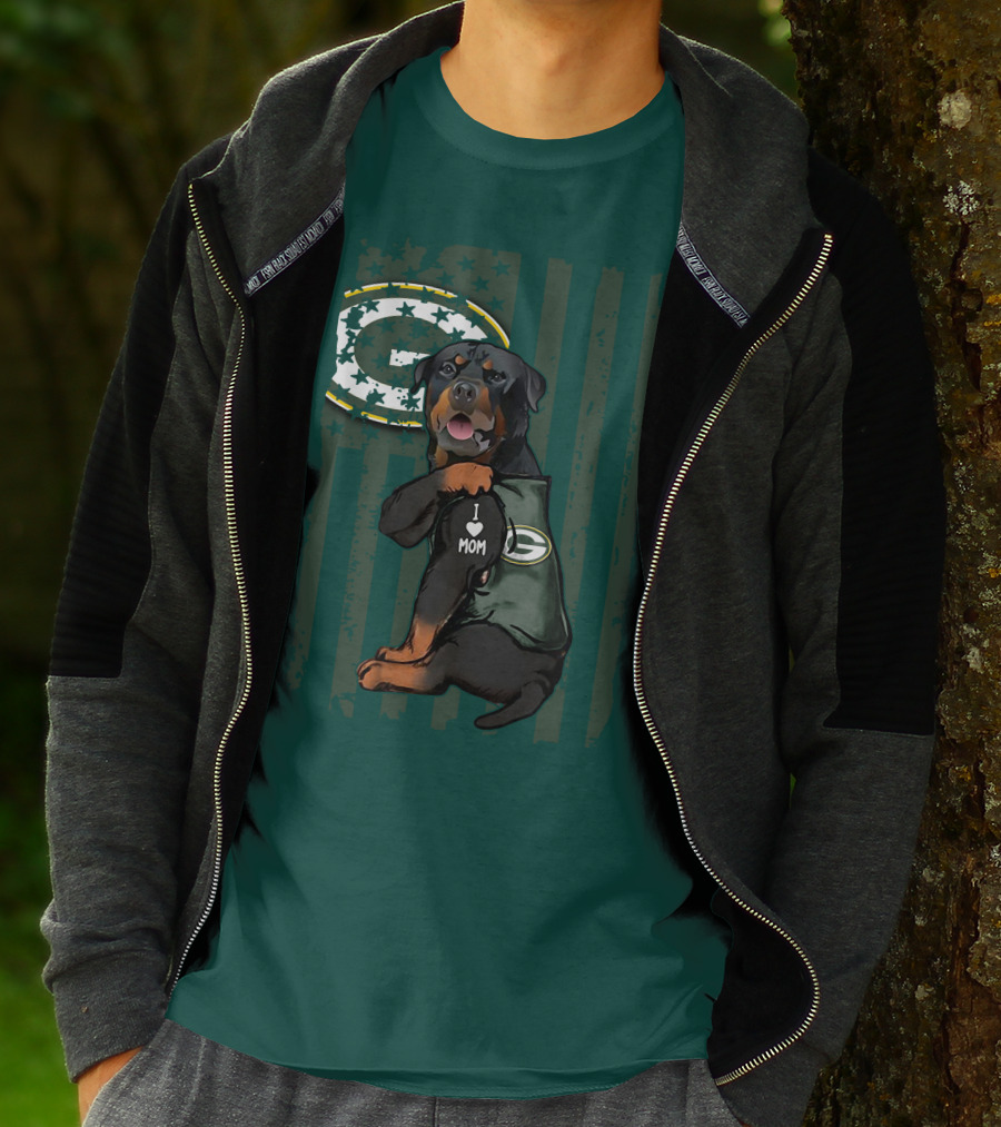 Green Bay Packers Rottweiler I Love Mom T-Shirt