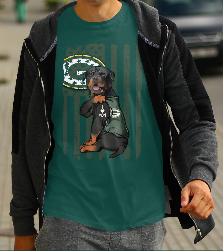 Green Bay Packers Rottweiler I Love Mom T-Shirt