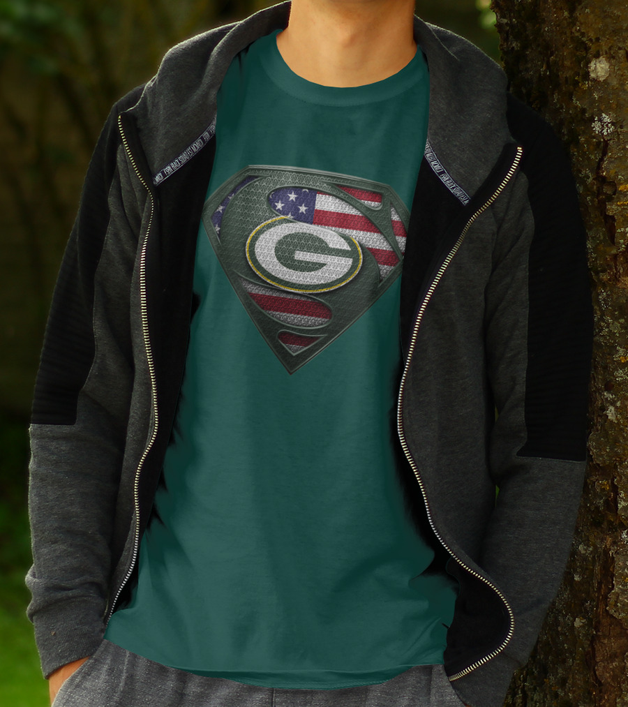 Spm Green Bay Packers American Flag Superman T-Shirt