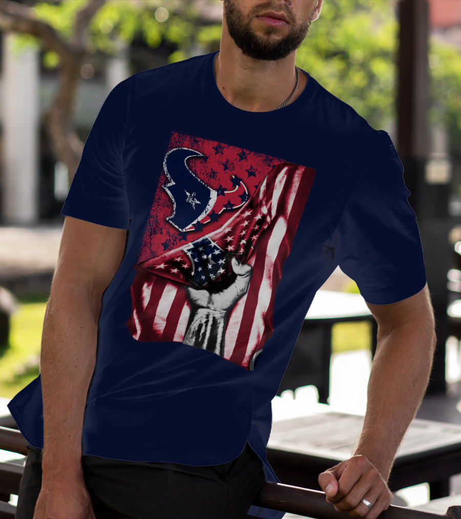 Houston Texans Stars And Stripes American Flag Fist T-Shirt