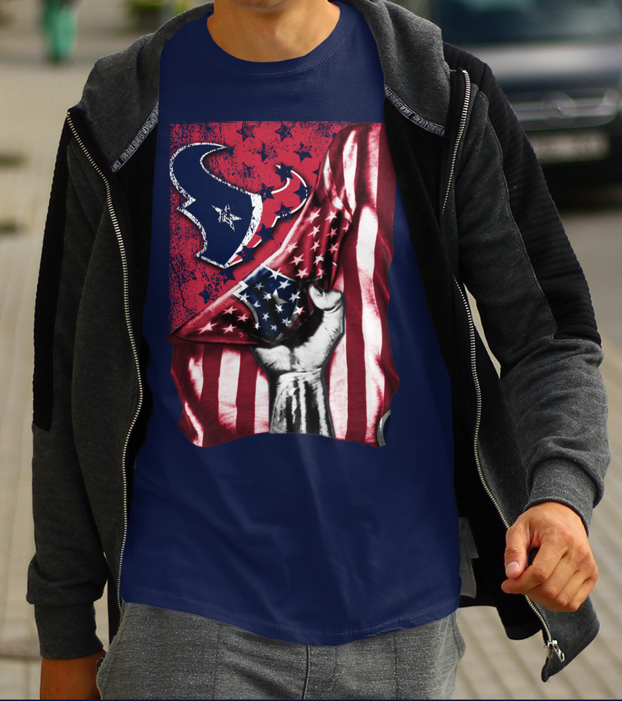 Houston Texans Stars And Stripes American Flag Fist T-Shirt