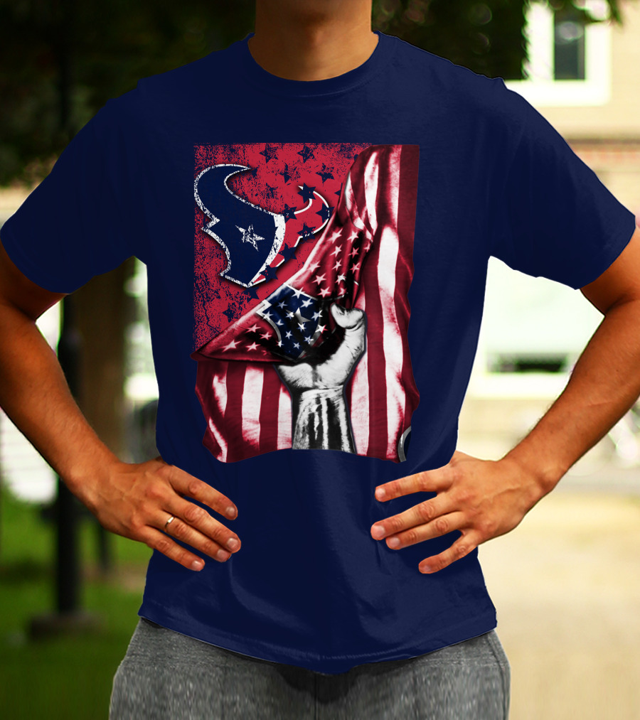 Houston Texans Stars And Stripes American Flag Fist T-Shirt