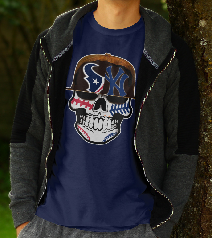 Houston Texans Yankees Skull Baseball T-Shirt