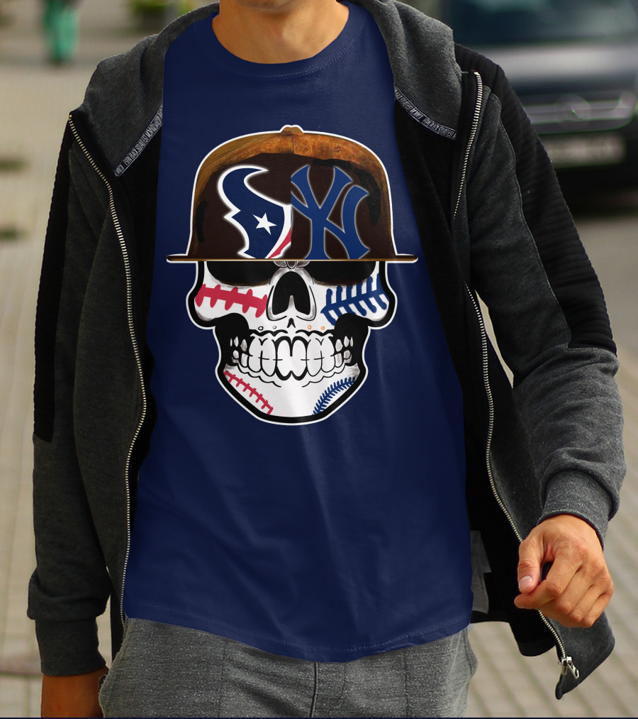 Houston Texans Yankees Skull Baseball T-Shirt
